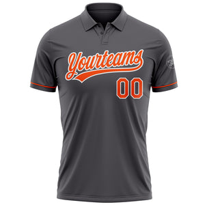 Custom Steel Gray Orange-White Performance Vapor Golf Polo Shirt