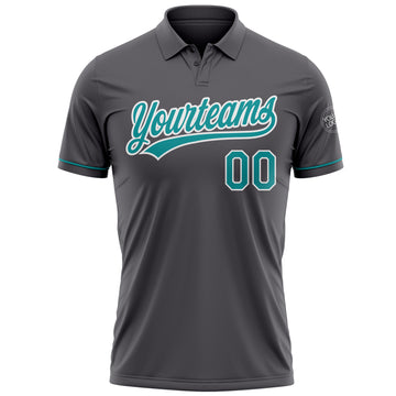 Custom Steel Gray Teal-White Performance Vapor Golf Polo Shirt