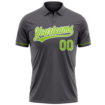 Custom Steel Gray Neon Green-White Performance Vapor Golf Polo Shirt