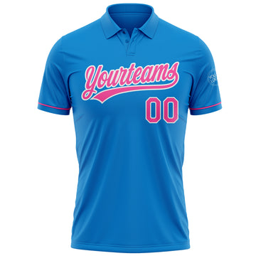 Custom Blue Pink-White Performance Vapor Golf Polo Shirt