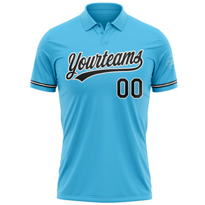 Custom Sky Blue Black-White Performance Vapor Golf Polo Shirt