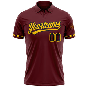 Custom Burgundy Black-Yellow Performance Vapor Golf Polo Shirt