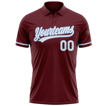 Custom Burgundy White-Light Blue Performance Vapor Golf Polo Shirt