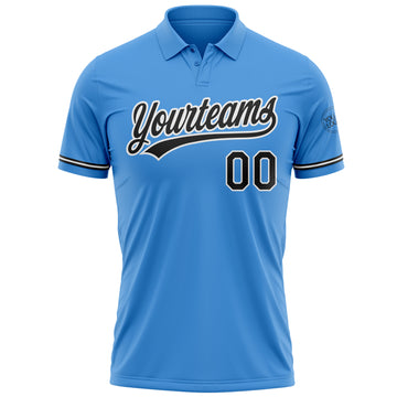 Custom Powder Blue Black-White Performance Vapor Golf Polo Shirt