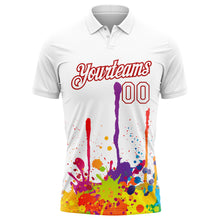 Load image into Gallery viewer, Custom White Red 3D Pattern Design Colorful Bright Ink Splashes Performance Golf Polo Shirt
