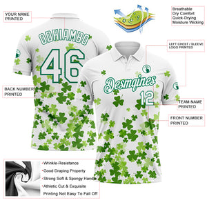 Custom White Kelly Green 3D Pattern Design St.Patrick's Day Performance Golf Polo Shirt