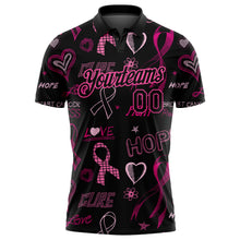 Load image into Gallery viewer, Custom Black Pink 3D Pattern Design Pink Ribbon Breast Cancer Awareness Month Women Health Care Support Performance Golf Polo Shirt
