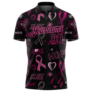 Custom Black Pink 3D Pink Ribbon Breast Cancer Awareness Month Women Health Care Support Performance Golf Polo Shirt