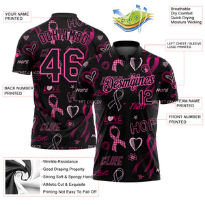 Custom Black Pink 3D Pattern Design Pink Ribbon Breast Cancer Awareness Month Women Health Care Support Performance Golf Polo Shirt