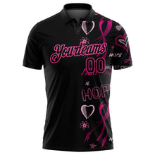 Load image into Gallery viewer, Custom Black Pink 3D Pink Ribbon Breast Cancer Awareness Month Women Health Care Support Performance Golf Polo Shirt
