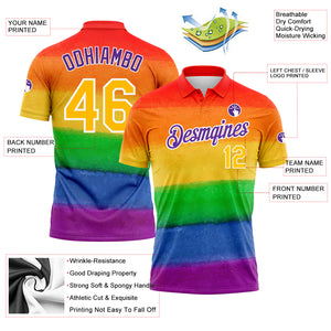 Custom Rainbow Gold-Purple 3D Pattern Design Pride Month Love Is Love LGBT Performance Golf Polo Shirt