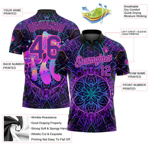 Custom Black Purple Pink 3D Pattern Design Magic Mushrooms Over Sacred Geometry Psychedelic Hallucination Performance Golf Polo Shirt