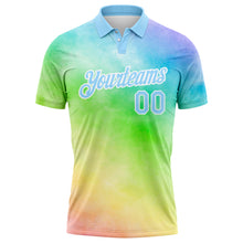 Load image into Gallery viewer, Custom Tie Dye Light Blue-White 3D Rainbow Performance Golf Polo Shirt
