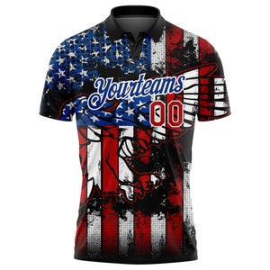 Custom Black Red-Royal 3D Eagle American Flag Performance Golf Polo Shirt