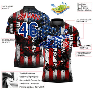 Custom Black Red-Royal 3D Eagle American Flag Performance Golf Polo Shirt