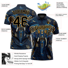 Load image into Gallery viewer, Custom Navy Old Gold 3D Pattern Design Elephant Performance Golf Polo Shirt
