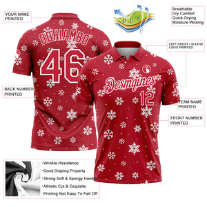 Custom Red White 3D Christmas Snowflakes Performance Golf Polo Shirt