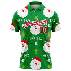 Custom Kelly Green Red-White 3D Christmas Santa Claus Performance Golf Polo Shirt