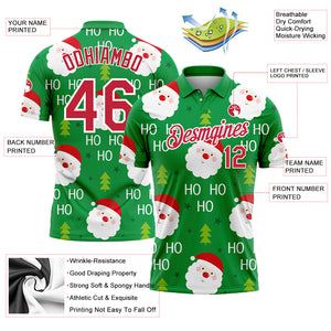 Custom Kelly Green Red-White 3D Christmas Santa Claus Performance Golf Polo Shirt