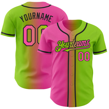 Custom Neon Green Pink-Black Authentic Gradient Fashion Baseball Jersey