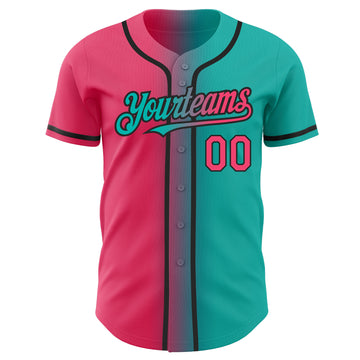 Custom Aqua Neon Pink-Black Authentic Gradient Fashion Baseball Jersey