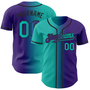 Custom Purple Aqua-Black Authentic Gradient Fashion Baseball Jersey