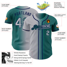 Load image into Gallery viewer, Custom Teal Gray-Navy Authentic Gradient Fashion Baseball Jersey
