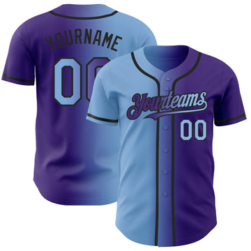 Custom Purple Light Blue-Black Authentic Gradient Fashion Baseball Jersey