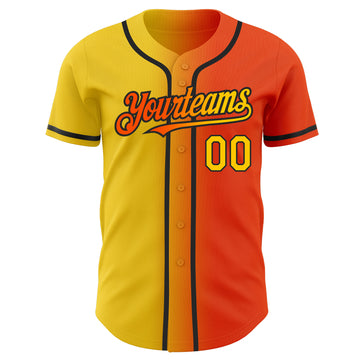 Custom Orange Yellow-Black Authentic Gradient Fashion Baseball Jersey