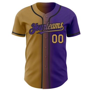 Custom Purple Old Gold-Black Authentic Gradient Fashion Baseball Jersey