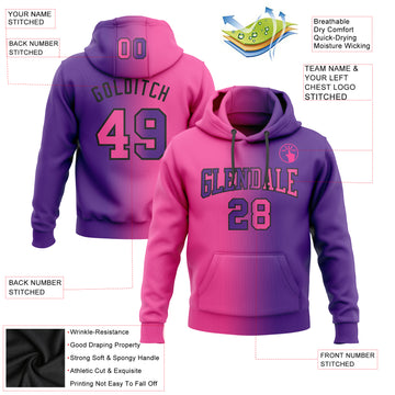 Custom Stitched Purple Pink-Black Gradient Fashion Sports Pullover Sweatshirt Hoodie