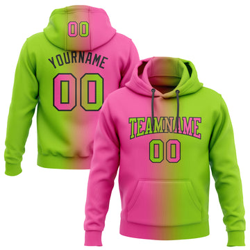 Custom Stitched Neon Green Pink-Black Gradient Fashion Sports Pullover Sweatshirt Hoodie