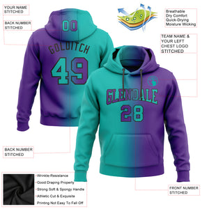 Custom Stitched Purple Aqua-Black Gradient Fashion Sports Pullover Sweatshirt Hoodie