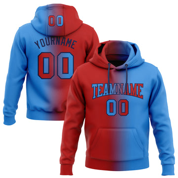 Custom Stitched Electric Blue Red-Navy Gradient Fashion Sports Pullover Sweatshirt Hoodie