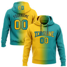 Load image into Gallery viewer, Custom Stitched Teal Yellow-Black Gradient Fashion Sports Pullover Sweatshirt Hoodie
