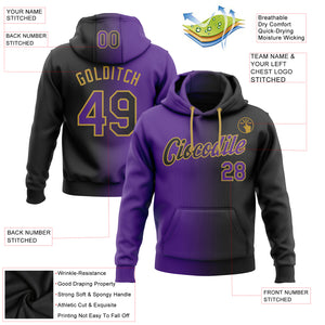 Custom Stitched Black Purple-Old Gold Gradient Fashion Sports Pullover Sweatshirt Hoodie