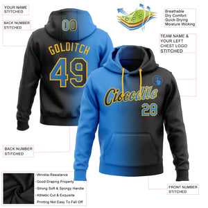 Custom Stitched Black Electric Blue-Gold Gradient Fashion Sports Pullover Sweatshirt Hoodie