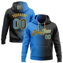 Load image into Gallery viewer, Custom Stitched Black Electric Blue-Gold Gradient Fashion Sports Pullover Sweatshirt Hoodie
