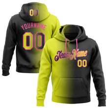 Load image into Gallery viewer, Custom Stitched Black Neon Yellow-Pink Gradient Fashion Sports Pullover Sweatshirt Hoodie
