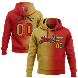 Custom Stitched Red Old Gold-Black Gradient Fashion Sports Pullover Sweatshirt Hoodie
