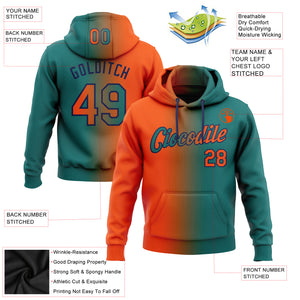 Custom Stitched Teal Orange-Navy Gradient Fashion Sports Pullover Sweatshirt Hoodie