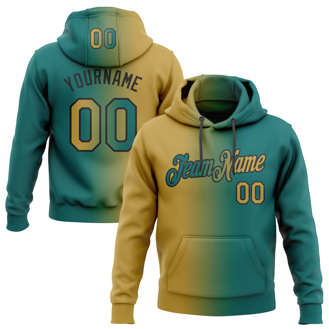 Custom Stitched Teal Old Gold-Black Gradient Fashion Sports Pullover Sweatshirt Hoodie