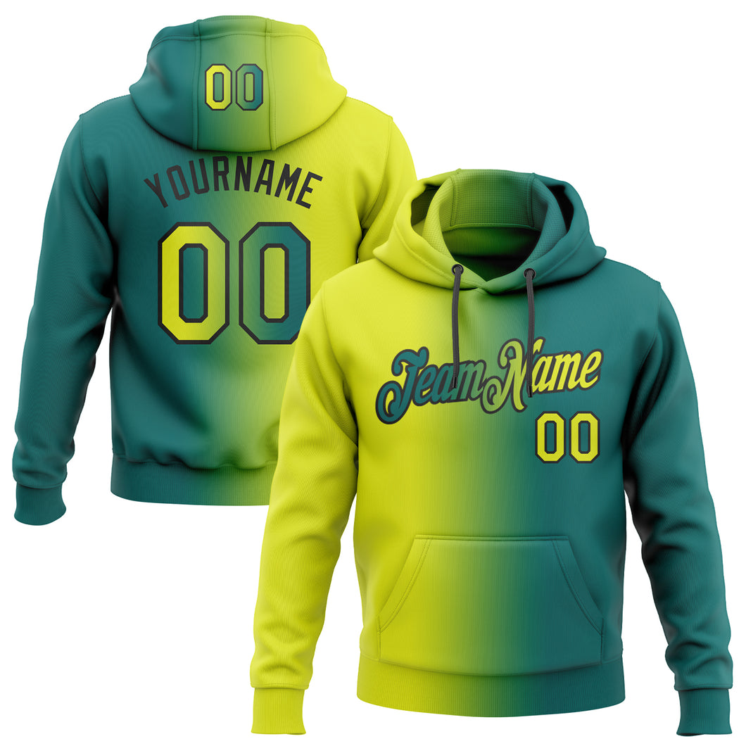 Custom Stitched Teal Neon Yellow-Black Gradient Fashion Sports Pullover Sweatshirt Hoodie