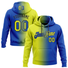 Load image into Gallery viewer, Custom Stitched Thunder Blue Neon Yellow-Black Gradient Fashion Sports Pullover Sweatshirt Hoodie
