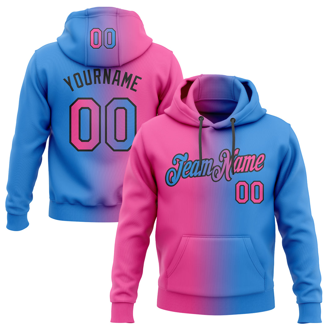 Custom Stitched Electric Blue Pink-Black Gradient Fashion Sports Pullover Sweatshirt Hoodie