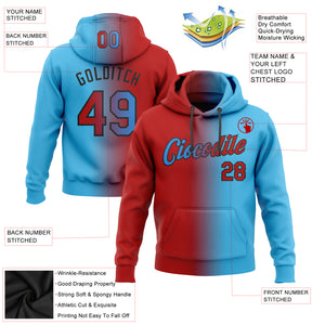 Custom Stitched Sky Blue Red-Black Gradient Fashion Sports Pullover Sweatshirt Hoodie