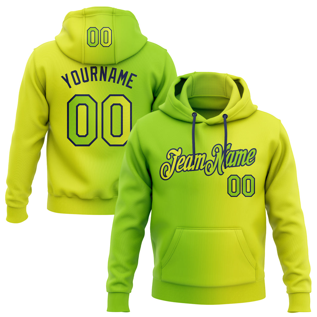 Custom Stitched Neon Yellow Neon Green-Navy Gradient Fashion Sports Pullover Sweatshirt Hoodie