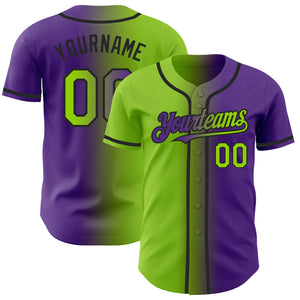 Custom Purple Neon Green-Black Authentic Gradient Fashion Baseball Jersey