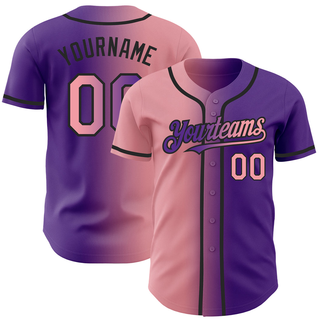 Custom Purple Medium Pink-Black Authentic Gradient Fashion Baseball Jersey