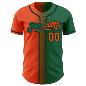 Custom Kelly Green Orange-Black Authentic Gradient Fashion Baseball Jersey